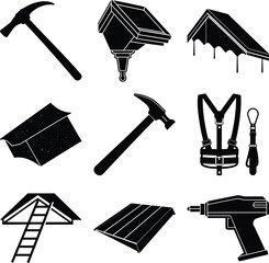 Roofer Black Vector elements isolated on white background