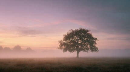 Obraz premium Misty sunrise tree landscape