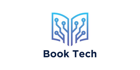 Book Tech Logo, Education Technology, Digital Learning Symbol