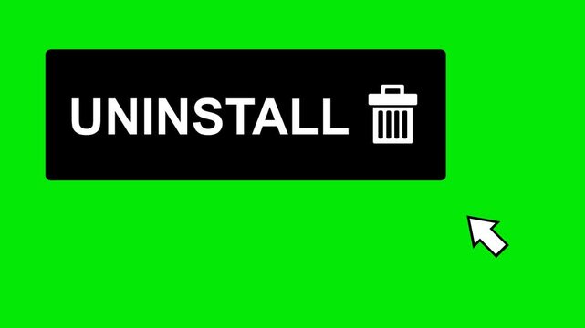 video animation black and white concept icon click computer cursor mouse uninstall button digital, on a green chroma key background