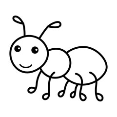 Cartoon Ant Illustration with Transparent Background in Black and White Outline Style for Educational Resource