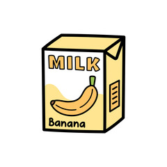 Cartoon Banana Milk Box with Yellow Liquid Graphic in Simple Vector Illustration Isolated on Transparent Background for Decoration and Design