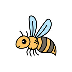 Cartoon Bee with Black Outline Yellow Body and Blue Wings on Transparent Background