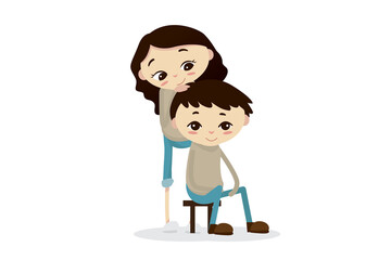 Caring Mother Giving Son an Arm Massage with Brown Hair and Light Skin Tone on Transparent Background Vector Illustration