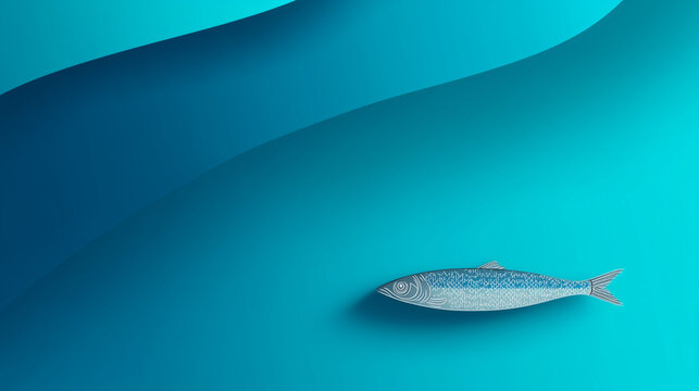 Blue Gradient Background With Single Fish Symbolizing Santa Ipon Festival In The Philippines, Celebrating Bountiful Fishing Season, Coastal Life, And The Cultural Heritage Of Fisherfolk Community