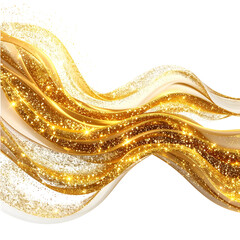Golden waves of light sparkle and flow against a black background, elegant and luxurious