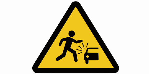 Warning sign depicting a person being struck by a car indicating a traffic hazard
