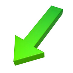 A vibrant green, 3D arrow pointing diagonally down and to the left against a black backdrop