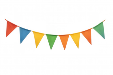 Colorful flag bunting decorating celebration, party, festival, and holiday events on a transparent background