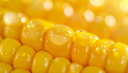 Ultra-close-up of yellow corn kernels on cob