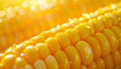 Ultra-close-up of yellow corn kernels on cob