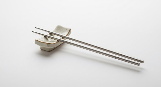 Schlanke Metallst�bchen auf Keramikablage klares Design in sanftem Studiolicht minimalistisch und elegant dargestellt.. AI Generated