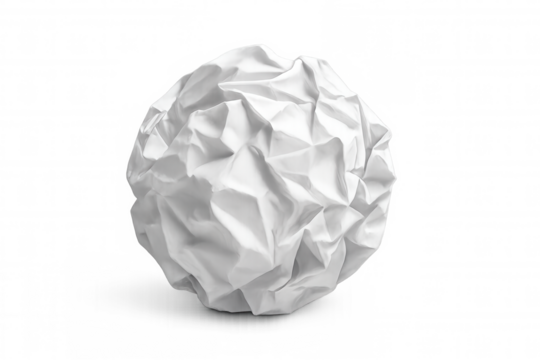 Crumpled white paper ball symbolizing mistake, failure, idea, waste, and frustration on transparent background