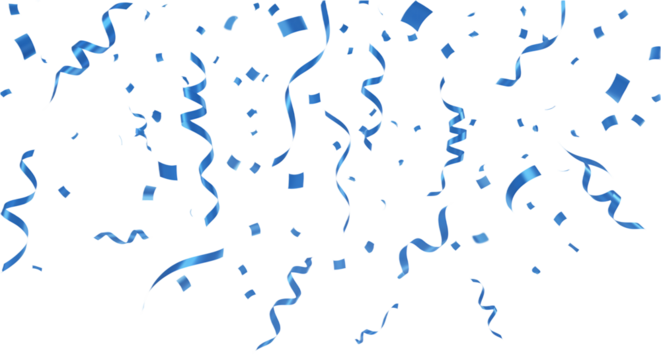 Falling highlighted blue confetti pieces and ribbon streamers, transparent - Powered by Adobe