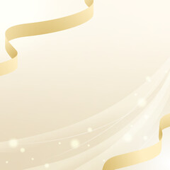 金のリボンと光のエフェクトが舞うベージュ系ラグジュアリー背景素材（正方形）