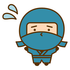 困っているかわいい忍者のキャラクターイラスト　シンプルで親しみやすい和風のゆるキャラ
