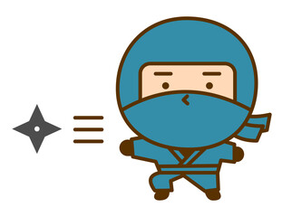 手裏剣を投げるかわいい忍者のキャラクターイラスト　シンプルで親しみやすい和風のゆるキャラ