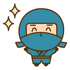 笑顔がキラキラしているかわいい忍者のキャラクターイラスト　シンプルで親しみやすい和風のゆるキャラ