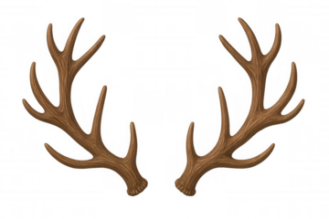 Deer antlers brown wood texture illustration, wild nature animal shedding concept, forest hunting sign element