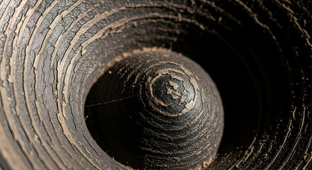 Aged speaker cone texture with concentric rings and central dome, showing wear, dust, and abstract detail