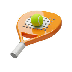 Vibrant Orange Padel Racket and Green Tennis Ball Isolated on Transparent Background: Modern 3D Sport Equipment