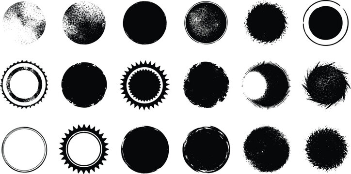 Collection of circular distressed grunge textures and frames for graphic design projects