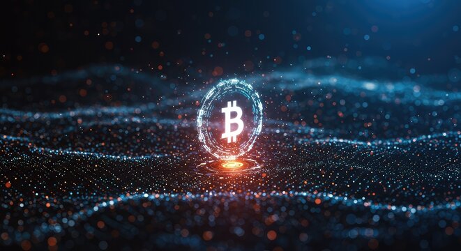 Bitcoin shines brilliantly with futuristic energy, making a bold statement about cryptocurrency and finance innovation, promising a secure digital future