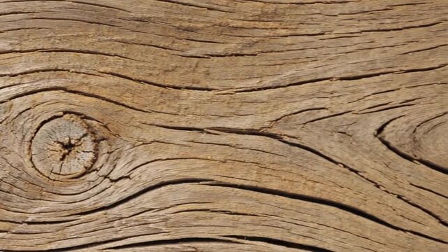 Close up of a weathered and textured wooden plank with a prominent knot and visible wood grain nature texture background video