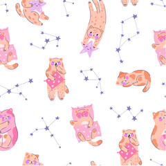Seamless pattern with adorable kittens