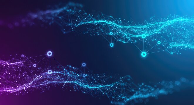 Dynamic network connections create a vibrant digital landscape, perfect for illustrating modern technology or innovative business solutions, showcasing seamless integration