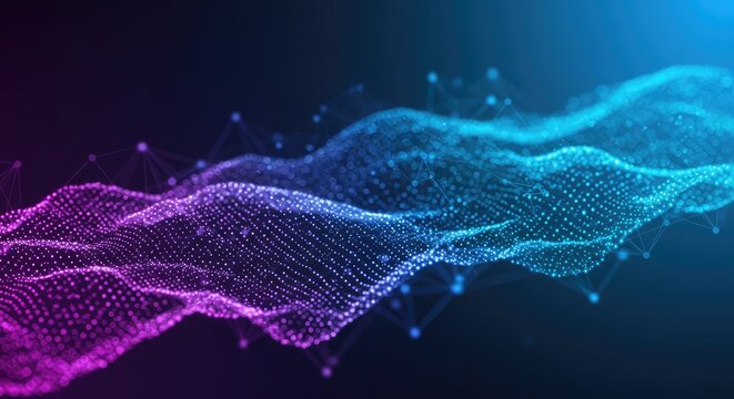 Dynamic data visualization with vibrant purple and blue gradient for tech presentations, stunning futuristic background for modern websites and professional design projects