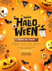 Happy Halloween party poster design yellow concept design background, Eps 10 vector illustration