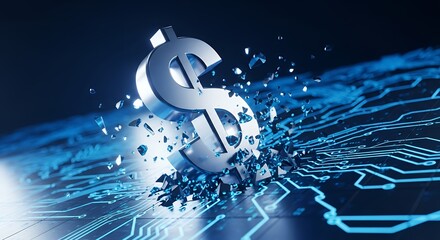 Digital dollar surrounded by circuits