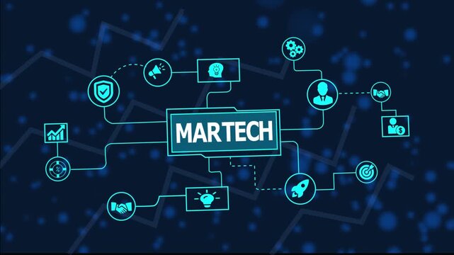 MarTech concept illustration showcasing marketing technology, digital tools, automation, data analytics, customer engagement, and strategic business growth for modern marketing solutions.