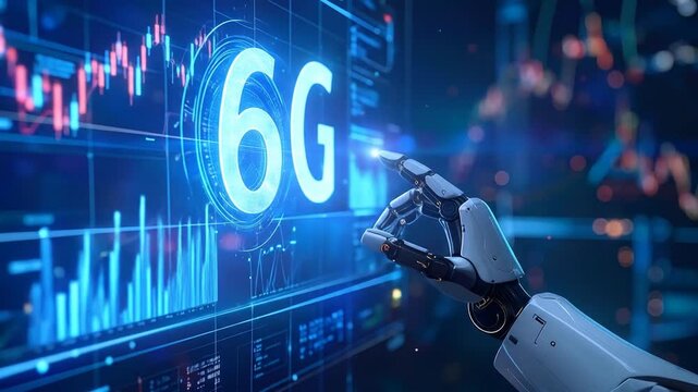 Next-Generation 6G Network Technology: Futuristic Robotic Interface Visuals - Powered by Adobe