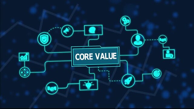 Core value concept illustration highlighting company principles, ethical standards, corporate culture, leadership, and organizational integrity for sustainable business success.