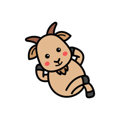 Cartoon Goat Illustration with Transparent Background in Black Outline and Pastel Brown Color Scheme
