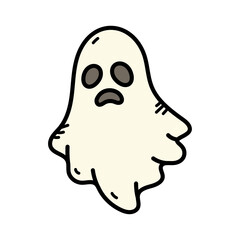 Cartoon Ghost with White Body and Dark Eyes on Transparent Background