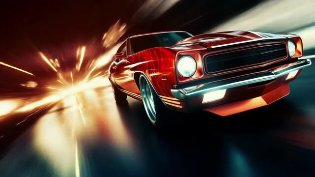 Dynamic low-angle shot of a vintage car speeding through a tunnel with motion blur, creating a thrilling video game-like atmosphere. Live desktop wallpaper.