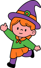 Halloween party cartoon, kids having fun on Halloween, hand drawn illustration, vector