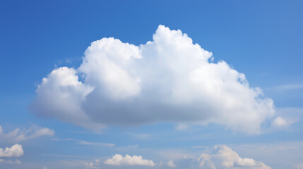 Fluffy cumulus cloud against a clear blue sky, creating a serene summer atmosphere.