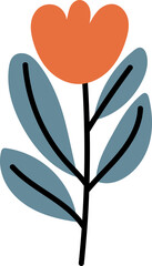 Abstract plants. Simple Various branches, Flowers and Leaves. Hand-drawn colored Vector Set. Floral design, Naive art, Infantile Style Art.