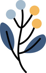 Abstract plants. Simple Various branches, Flowers and Leaves. Hand-drawn colored Vector Set. Floral design, Naive art, Infantile Style Art.