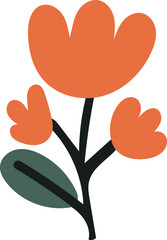 Abstract plants. Simple Various branches, Flowers and Leaves. Hand-drawn colored Vector Set. Floral design, Naive art, Infantile Style Art.