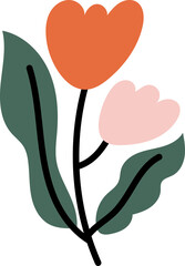 Abstract plants. Simple Various branches, Flowers and Leaves. Hand-drawn colored Vector Set. Floral design, Naive art, Infantile Style Art.