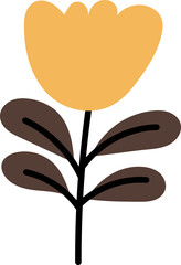 Abstract plants. Simple Various branches, Flowers and Leaves. Hand-drawn colored Vector Set. Floral design, Naive art, Infantile Style Art.