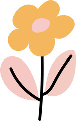 Abstract plants. Simple Various branches, Flowers and Leaves. Hand-drawn colored Vector Set. Floral design, Naive art, Infantile Style Art.