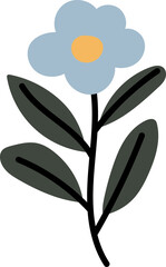 Abstract plants. Simple Various branches, Flowers and Leaves. Hand-drawn colored Vector Set. Floral design, Naive art, Infantile Style Art.