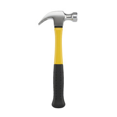 Isolated hammer tool with chrome head yellow handle on a clean transparent setting