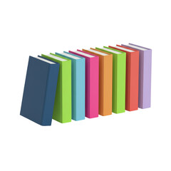 Vibrant collection of books lined up, symbolizing knowledge and education with isolated background